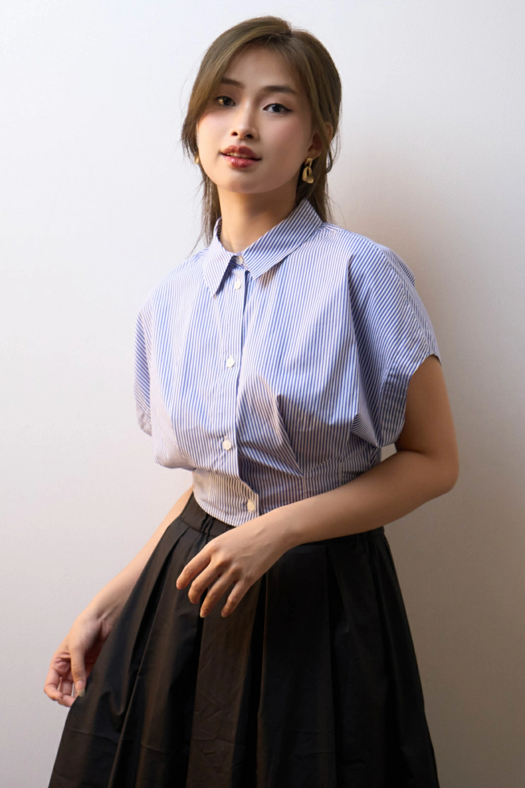 Women's Plaid Pleated Shirt