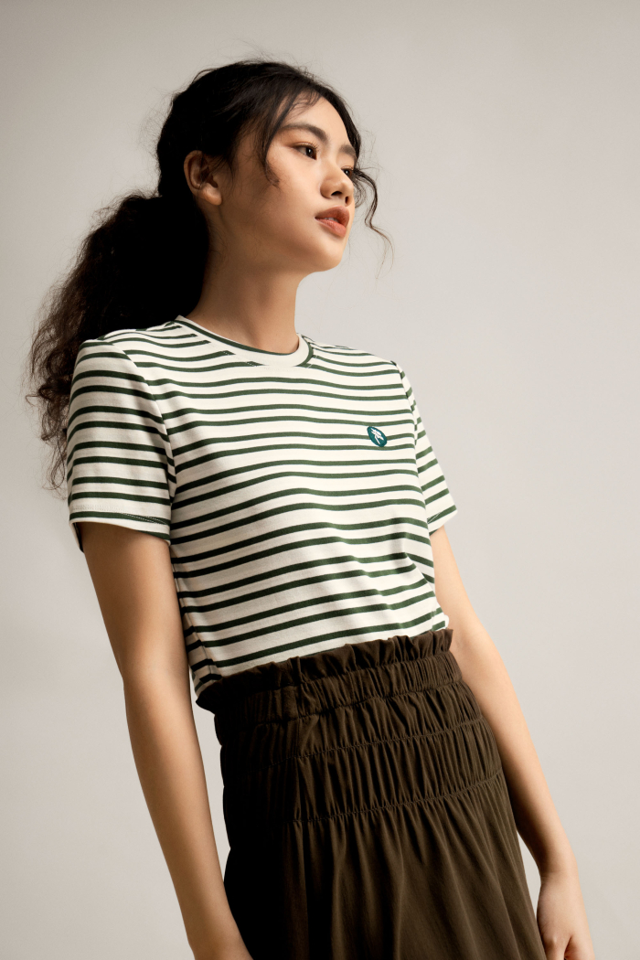 Horizontal Striped Round Neck Short Sleeve T-shirt