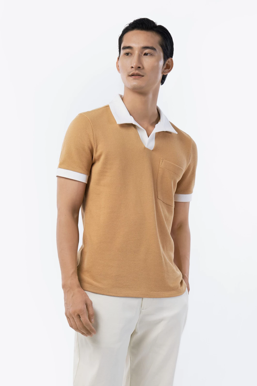 Men's Short-Sleeved V-Neck Polo Shirt, Form Fitted Color Mix